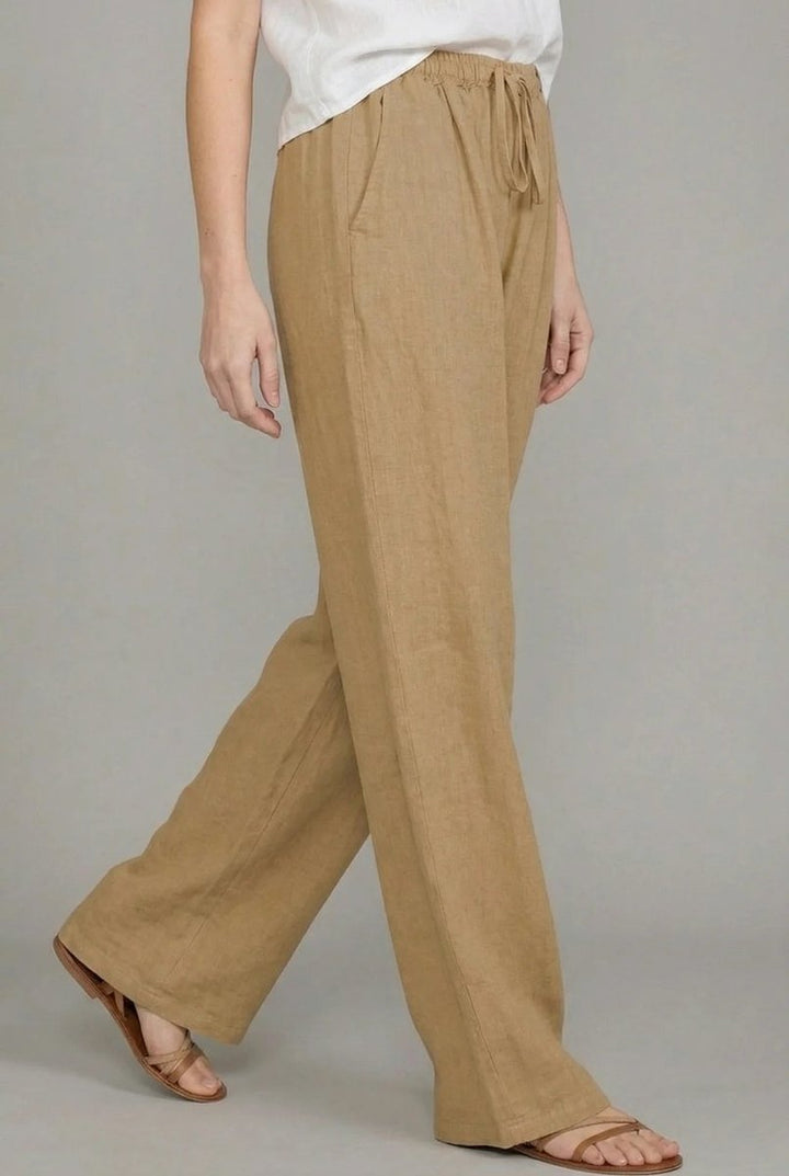 Women's Relaxed Linen Drawstring Wide Leg Pants