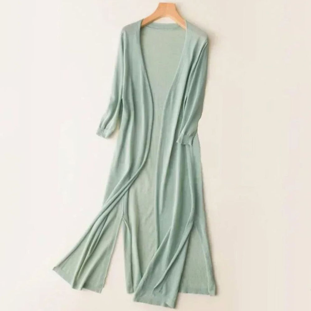 Women's Relaxed Open-Front Lightweight Knit Long Cardigan - Green