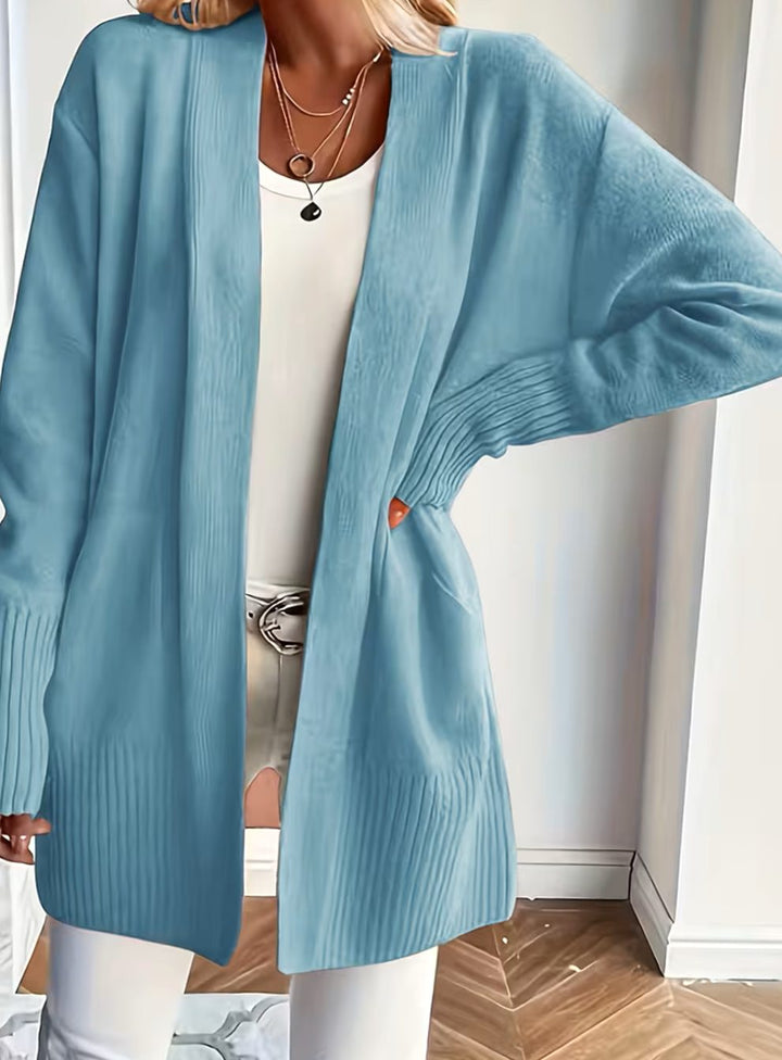 Women's Relaxed Open-Front Ribbed Knit Cardigan - Violet