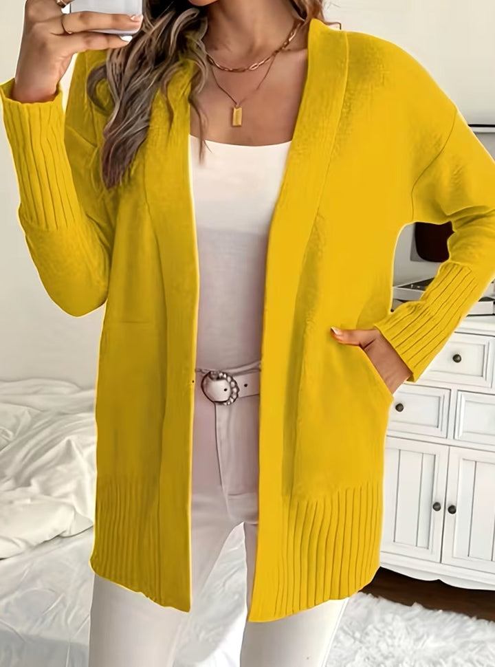 Women's Relaxed Open-Front Ribbed Knit Cardigan - Yellow