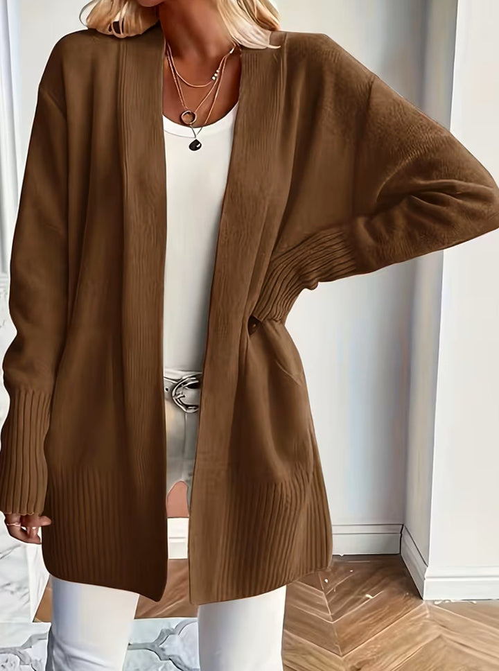 Women's Relaxed Open-Front Ribbed Knit Cardigan - Coffee Brown