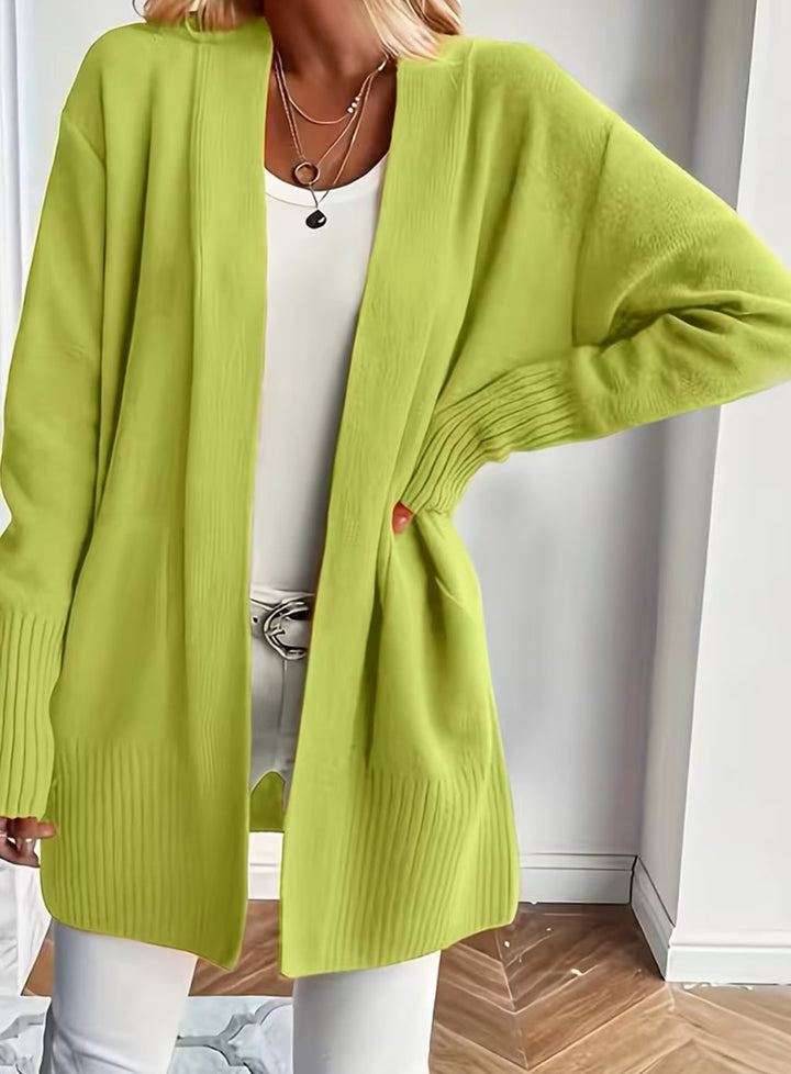Women's Relaxed Open-Front Ribbed Knit Cardigan - Greenish Yellow