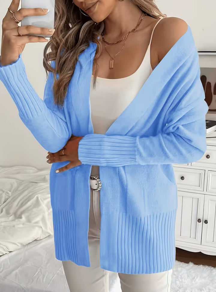 Women's Relaxed Open-Front Ribbed Knit Cardigan - Vibrant Blue