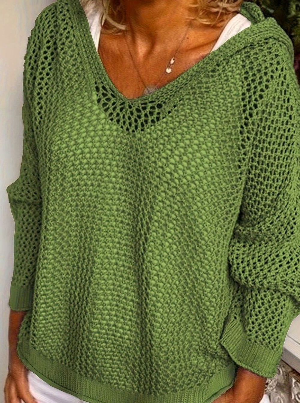 Women's Relaxed Open-Knit Hooded Sweater