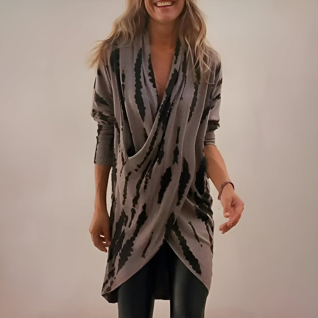 Women's Relaxed V-Neck Abstract Print Long Tunic