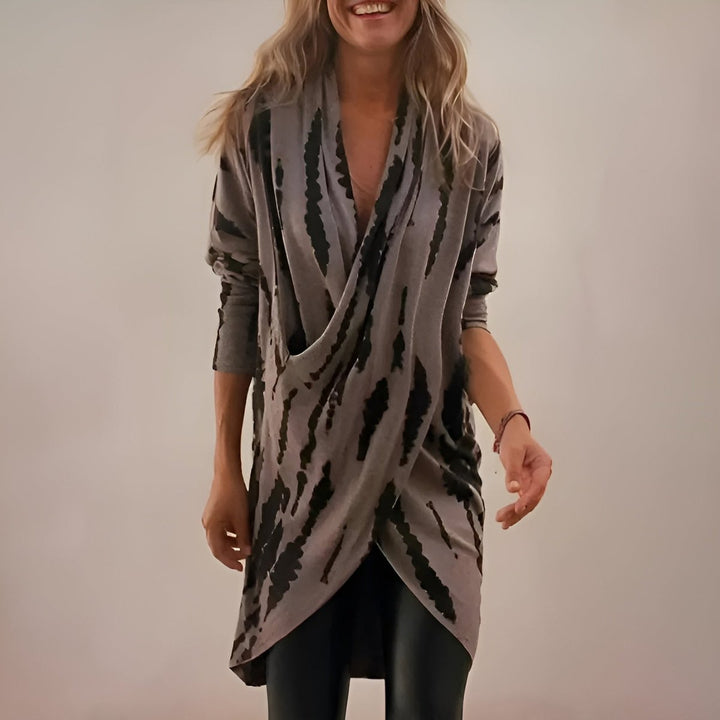 Women's Relaxed V-Neck Abstract Print Long Tunic