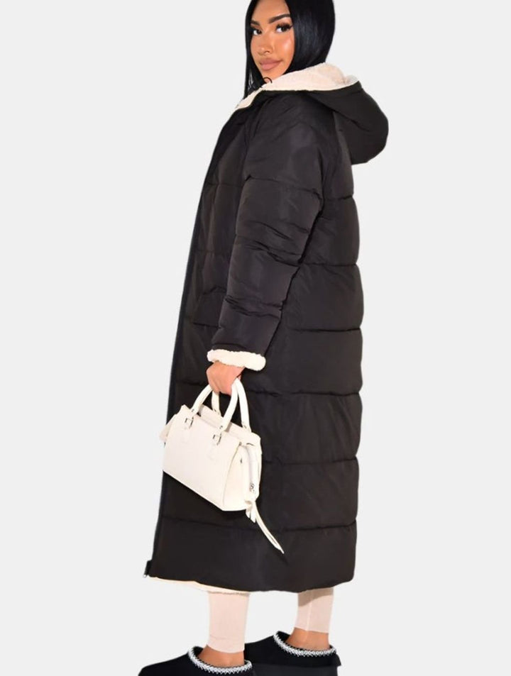 Women's Reversible Quilted Longline Hooded Puffer Coat