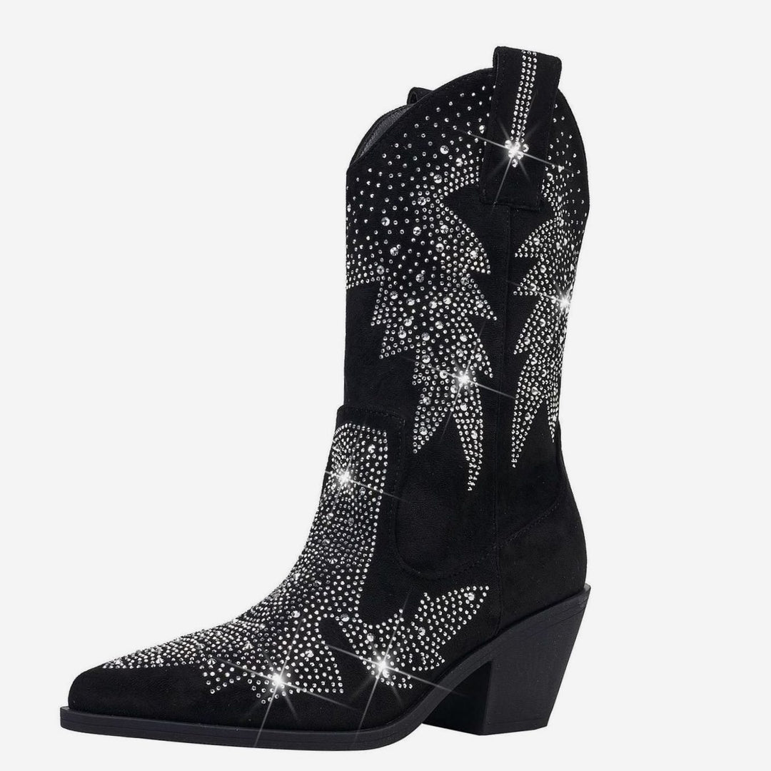 Women's Rhinestone Mid-Calf Wide Shaft Cowboy Boots