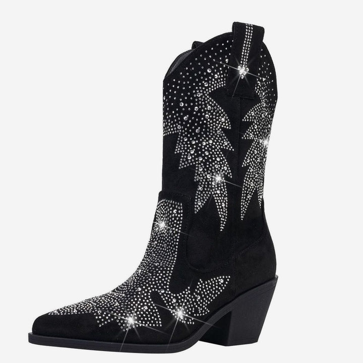 Women's Rhinestone Mid-Calf Wide Shaft Cowboy Boots