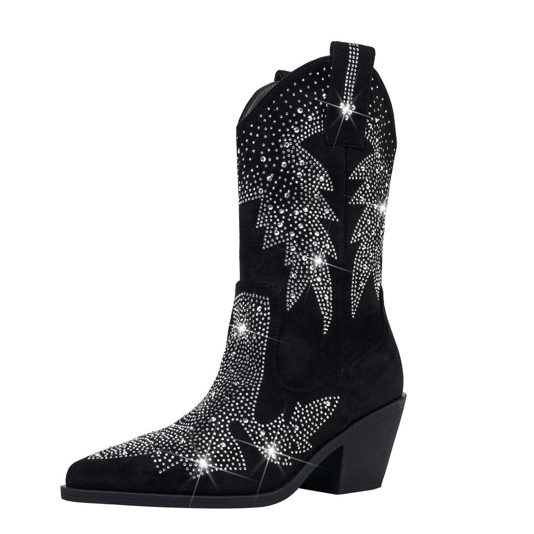 Women's Rhinestone Mid-Calf Wide Shaft Cowboy Boots
