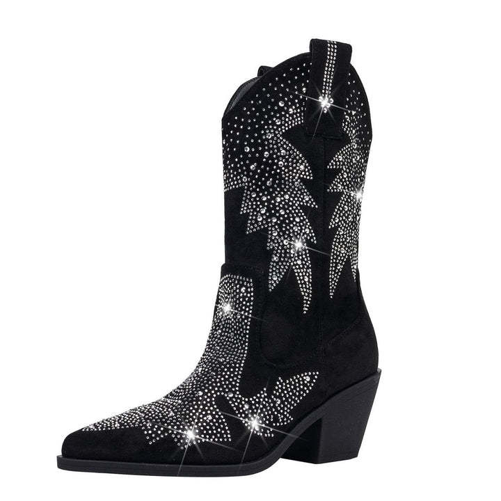 Women's Rhinestone Mid-Calf Wide Shaft Cowboy Boots