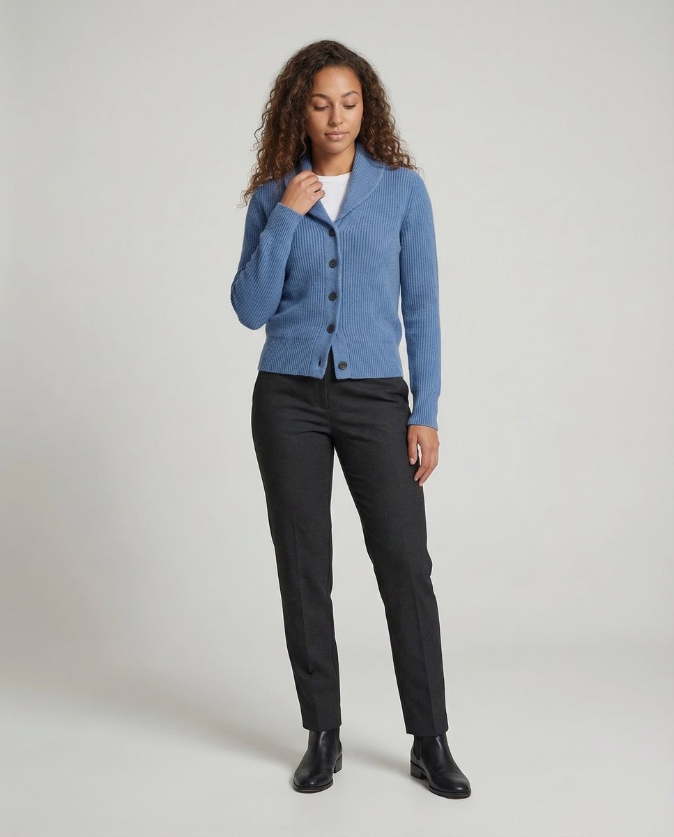 Women's Ribbed Knit Lapel Collar Button-Front Cardigan