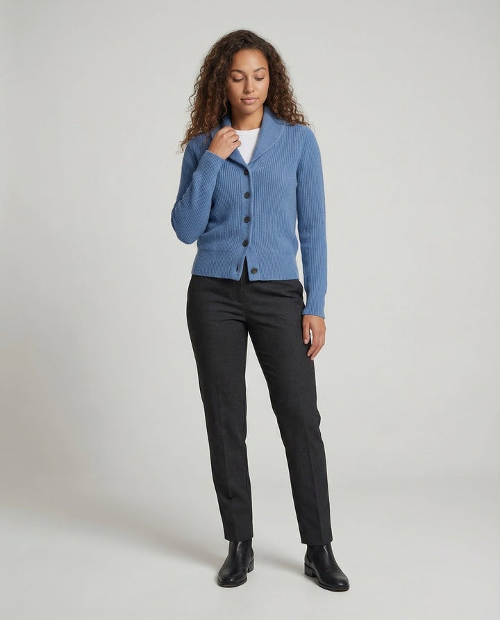 Women's Ribbed Knit Lapel Collar Button-Front Cardigan