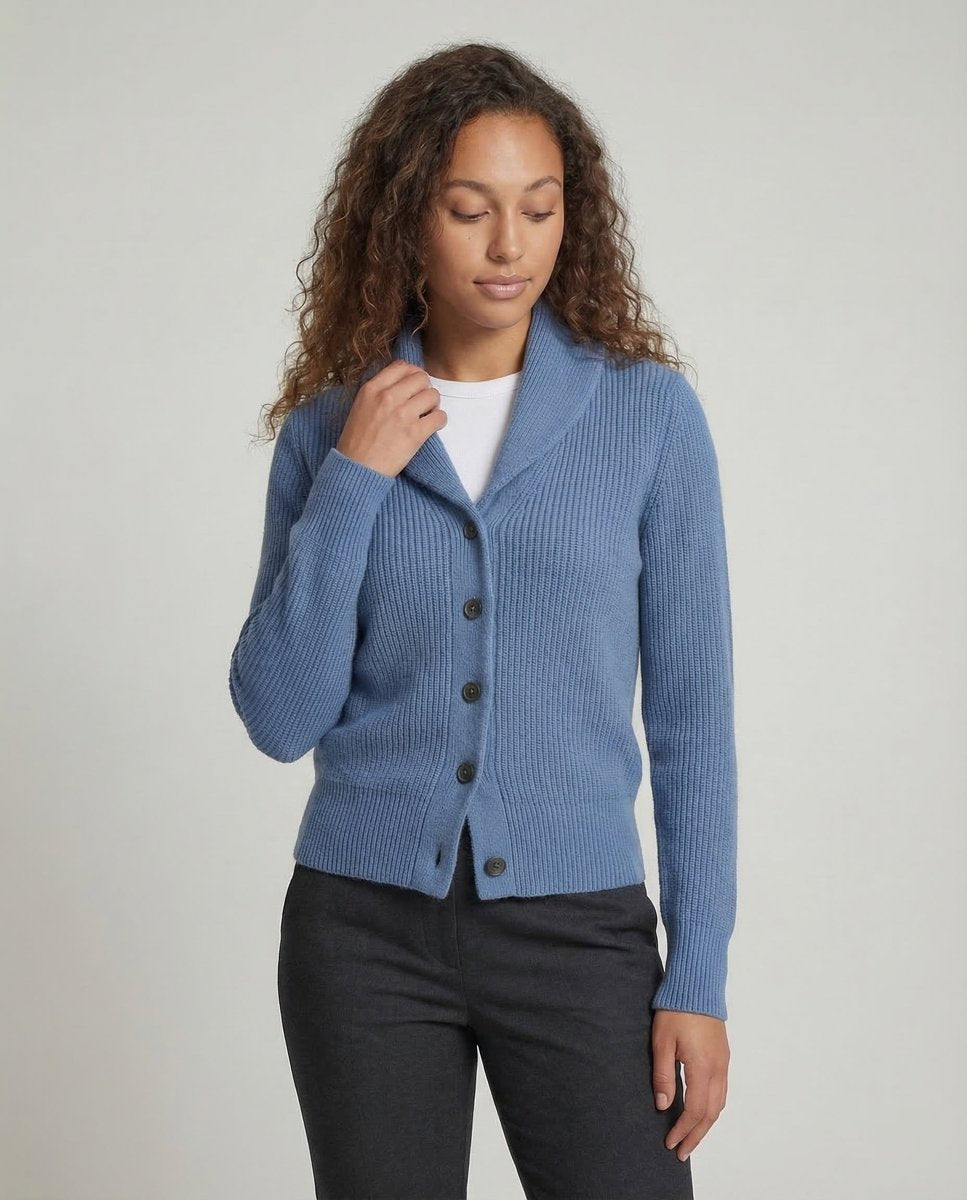 Women's Ribbed Knit Lapel Collar Button-Front Cardigan