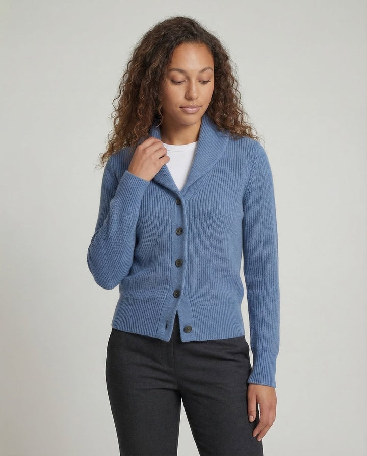 Women's Ribbed Knit Lapel Collar Button-Front Cardigan
