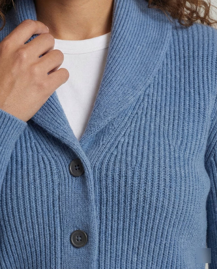 Women's Ribbed Knit Lapel Collar Button-Front Cardigan