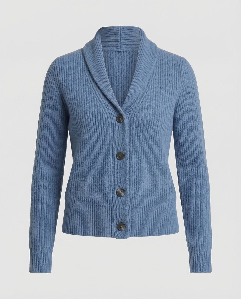 Women's Ribbed Knit Lapel Collar Button-Front Cardigan - Light Blue