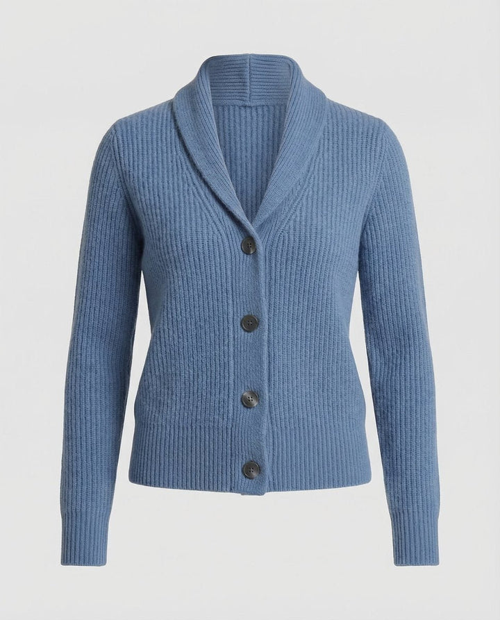 Women's Ribbed Knit Lapel Collar Button-Front Cardigan - Light Blue