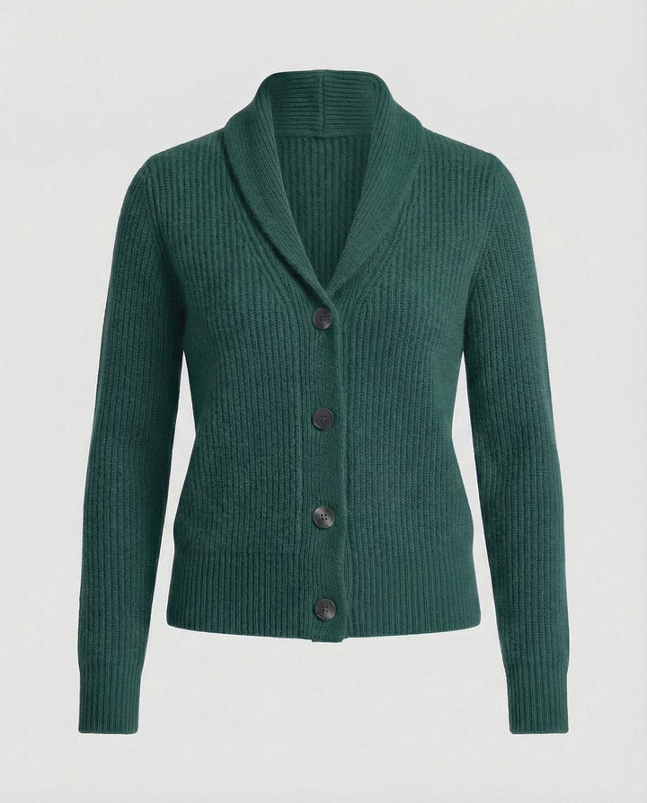 Women's Ribbed Knit Lapel Collar Button-Front Cardigan - Dark Green