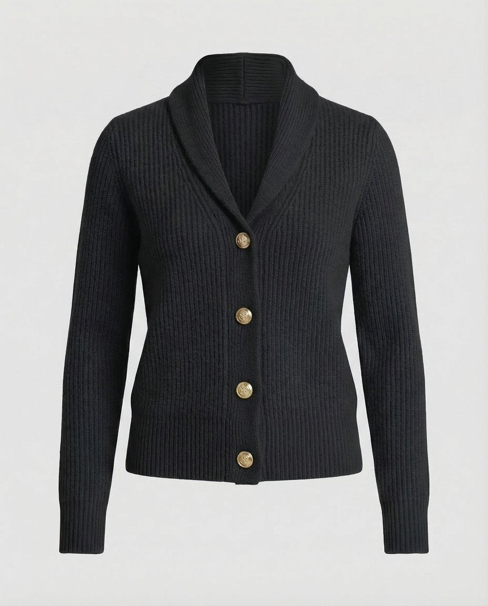 Women's Ribbed Knit Lapel Collar Button-Front Cardigan - Black