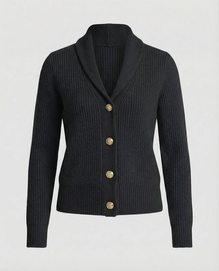 Women's Ribbed Knit Lapel Collar Button-Front Cardigan - Black