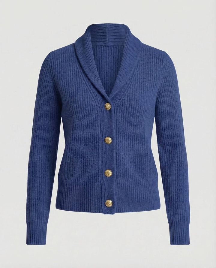 Women's Ribbed Knit Lapel Collar Button-Front Cardigan - Dark Blue
