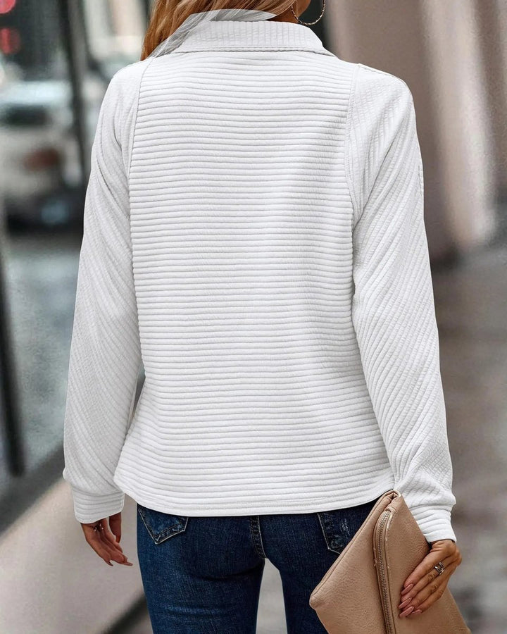 Women's Ribbed Quarter-Zip Pullover Sweater Stand Collar