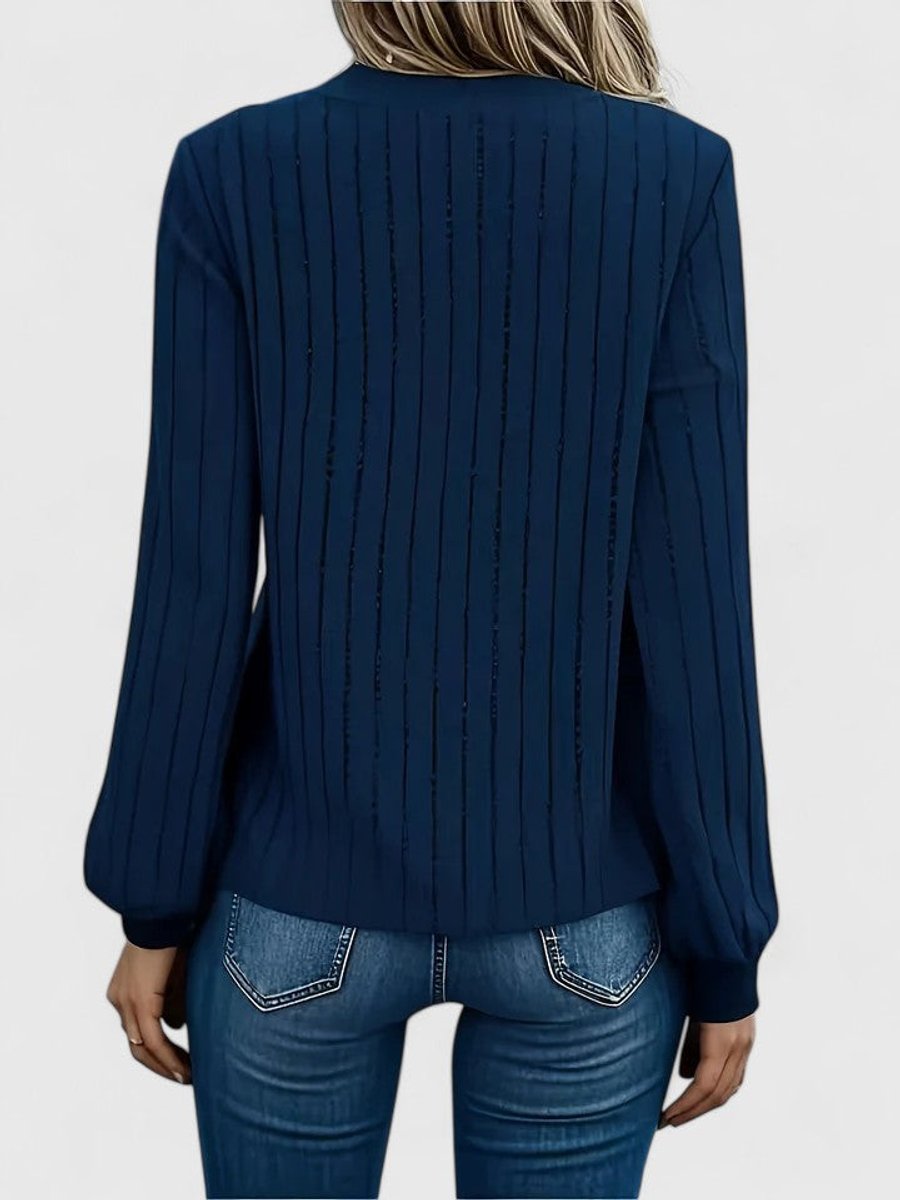 Women's Ribbed V-Neck Long Sleeve Knit Sweater