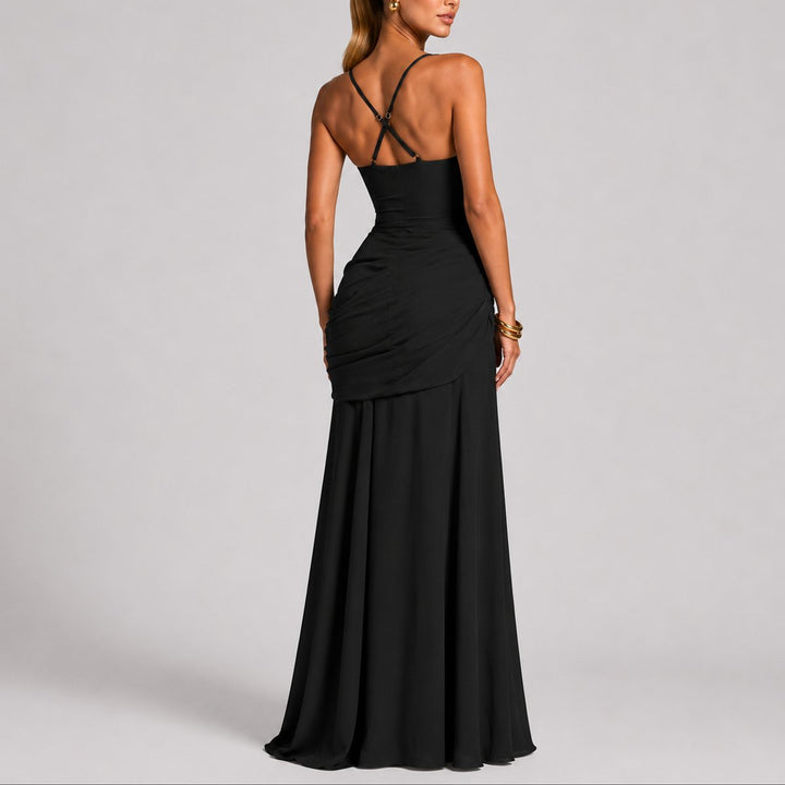 Women's Ruched Maxi Fall Wedding Guest Dress Square Neck