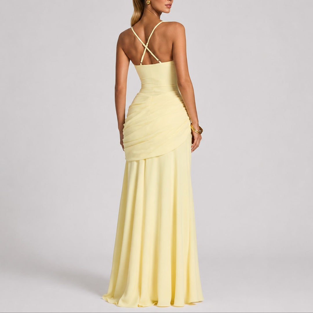 Women's Ruched Maxi Fall Wedding Guest Dress Square Neck