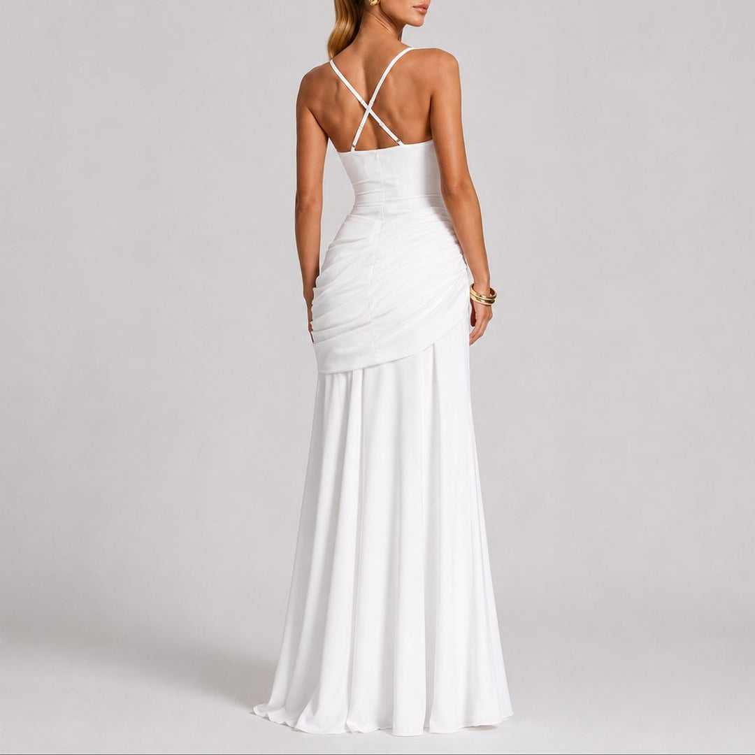 Women's Ruched Maxi Fall Wedding Guest Dress Square Neck