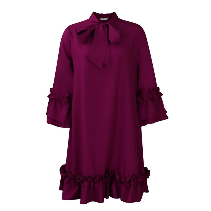 Women's Ruffle-Trim Bow-Neck Tunic Mini Dress - Purpur