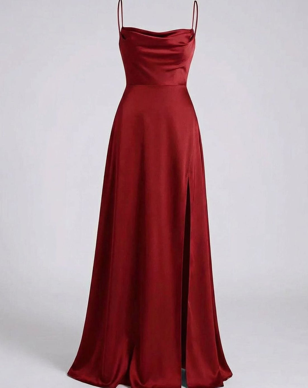 Women's Satin Cowl-Neck Spaghetti Strap Maxi Dress High Slit