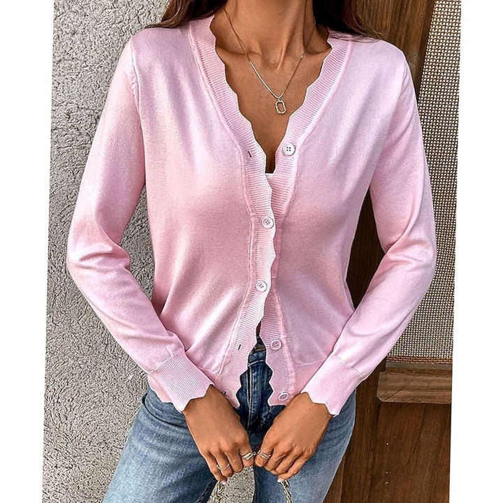 Women's Scalloped-Edge V-Neck Button-Front Knit Cardigan