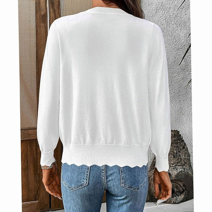 Women's Scalloped-Edge V-Neck Button-Front Knit Cardigan
