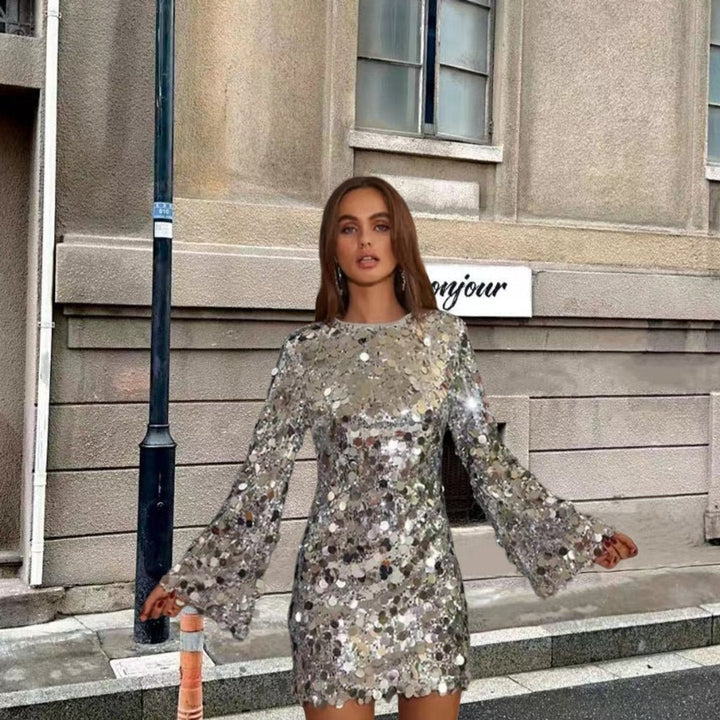 Women's Sequin Long-Sleeve Mini Cocktail Dress