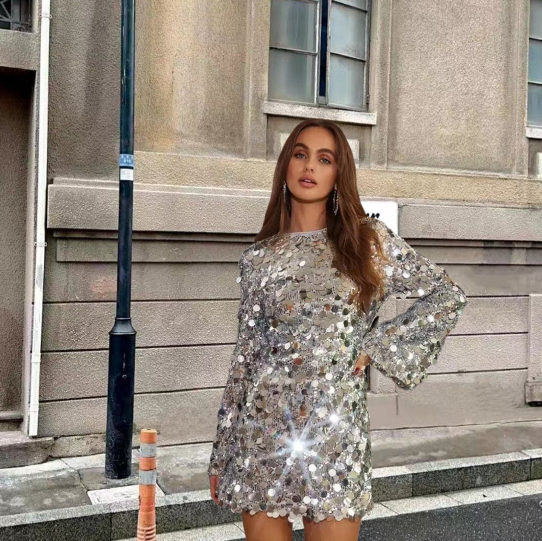Women's Sequin Long-Sleeve Mini Cocktail Dress