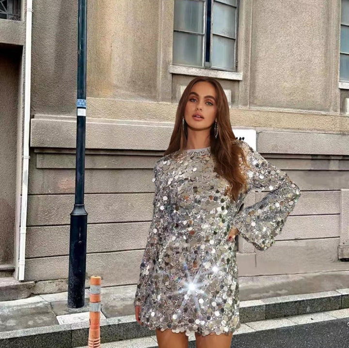 Women's Sequin Long-Sleeve Mini Cocktail Dress