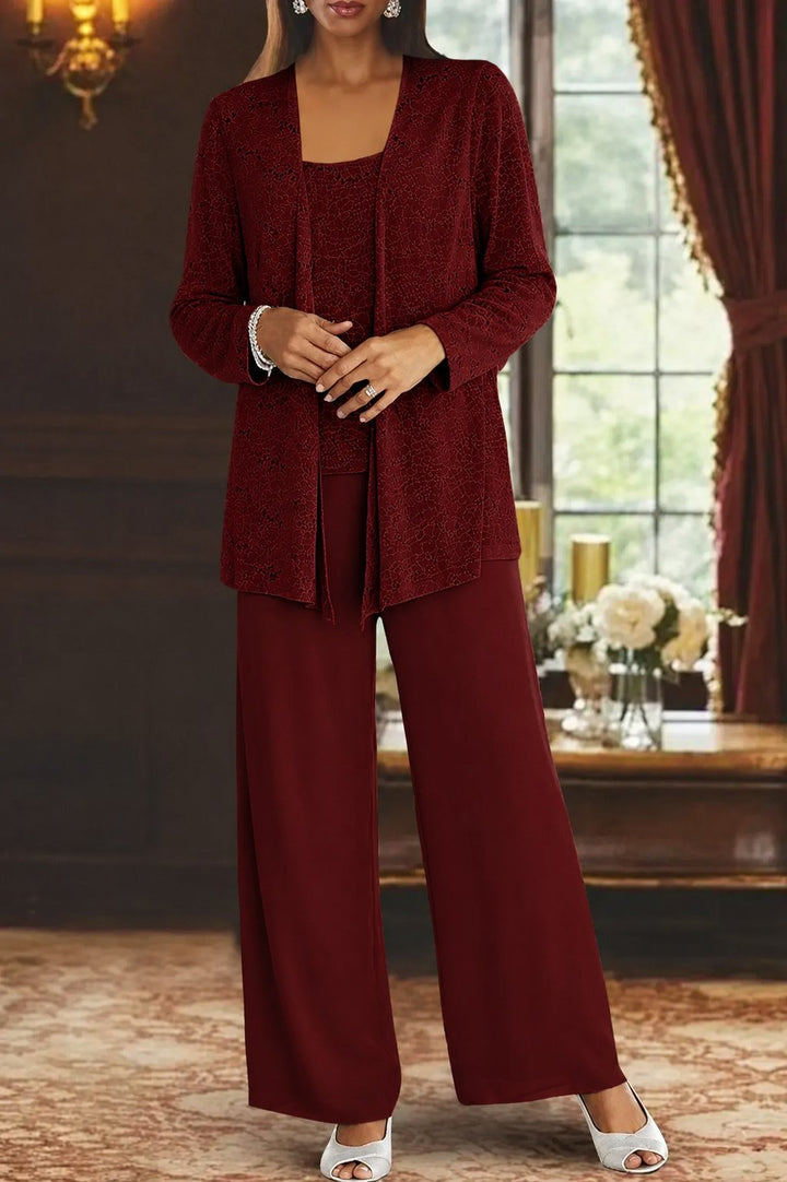Women's Sequin Three-Piece Wide-Leg Pants Set Long-Sleeve Jacket