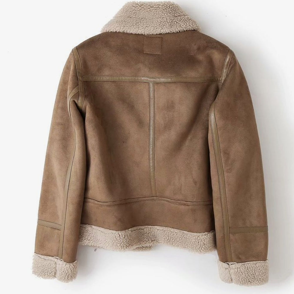 Women's Shearling-Lined Suede Belted Moto Jacket