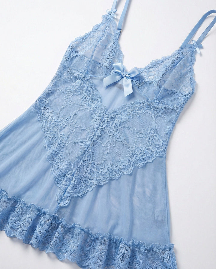 Women's Sheer Mesh Floral Lace Scallop-Hem Chemise