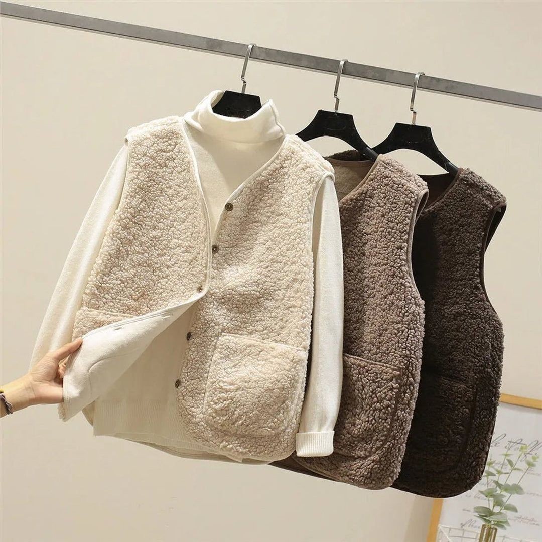 Women's Sherpa Fleece Button-Front Puffer Vest