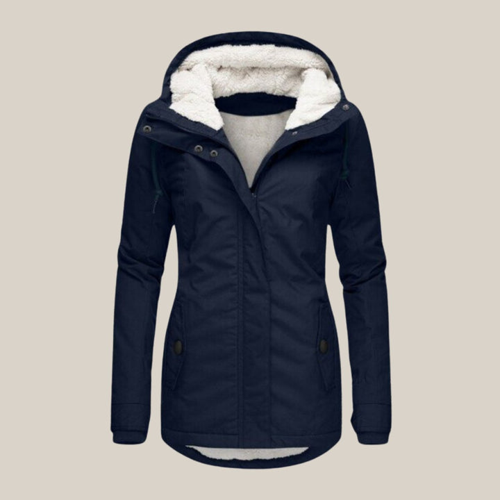 Women's Sherpa-Lined Hooded Quilted Jacket Windproof Zip-Up Parka - Blue