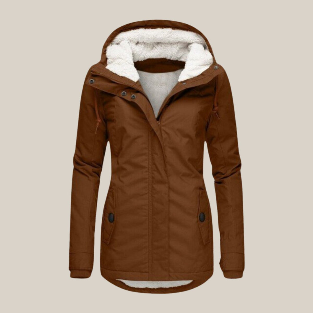 Women's Sherpa-Lined Hooded Quilted Jacket Windproof Zip-Up Parka