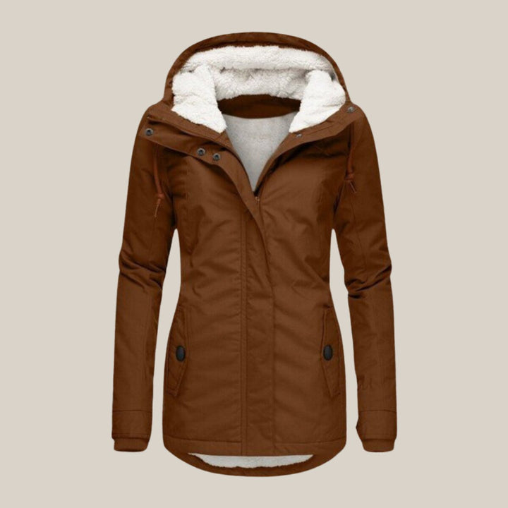 Women's Sherpa-Lined Hooded Quilted Jacket Windproof Zip-Up Parka