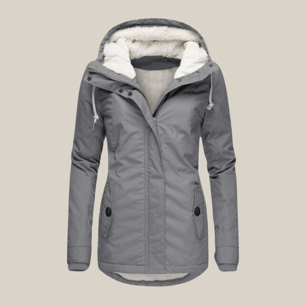 Women's Sherpa-Lined Hooded Quilted Jacket Windproof Zip-Up Parka