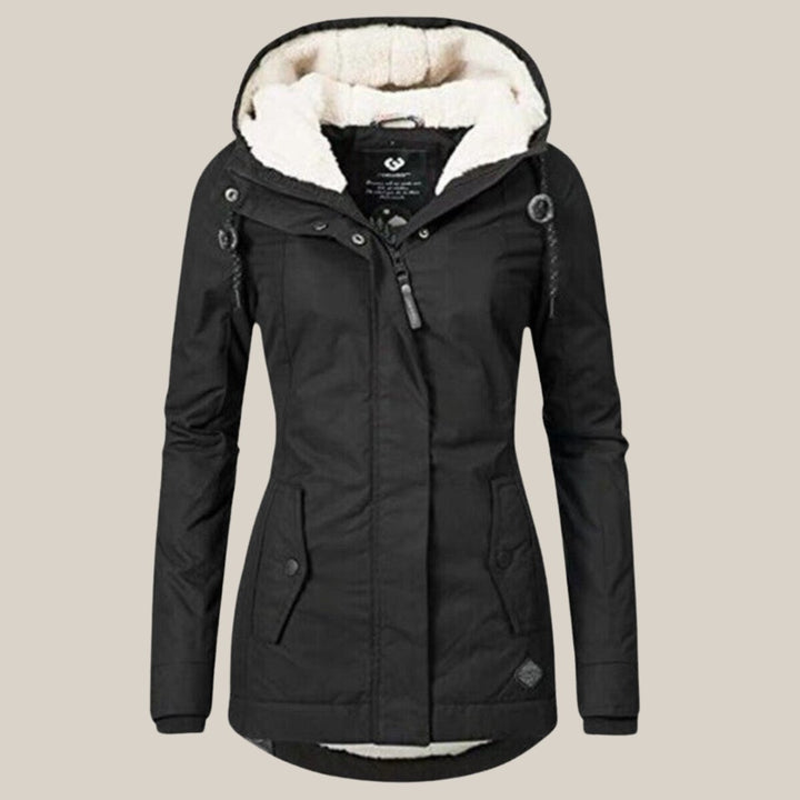 Women's Sherpa-Lined Hooded Quilted Jacket Windproof Zip-Up Parka