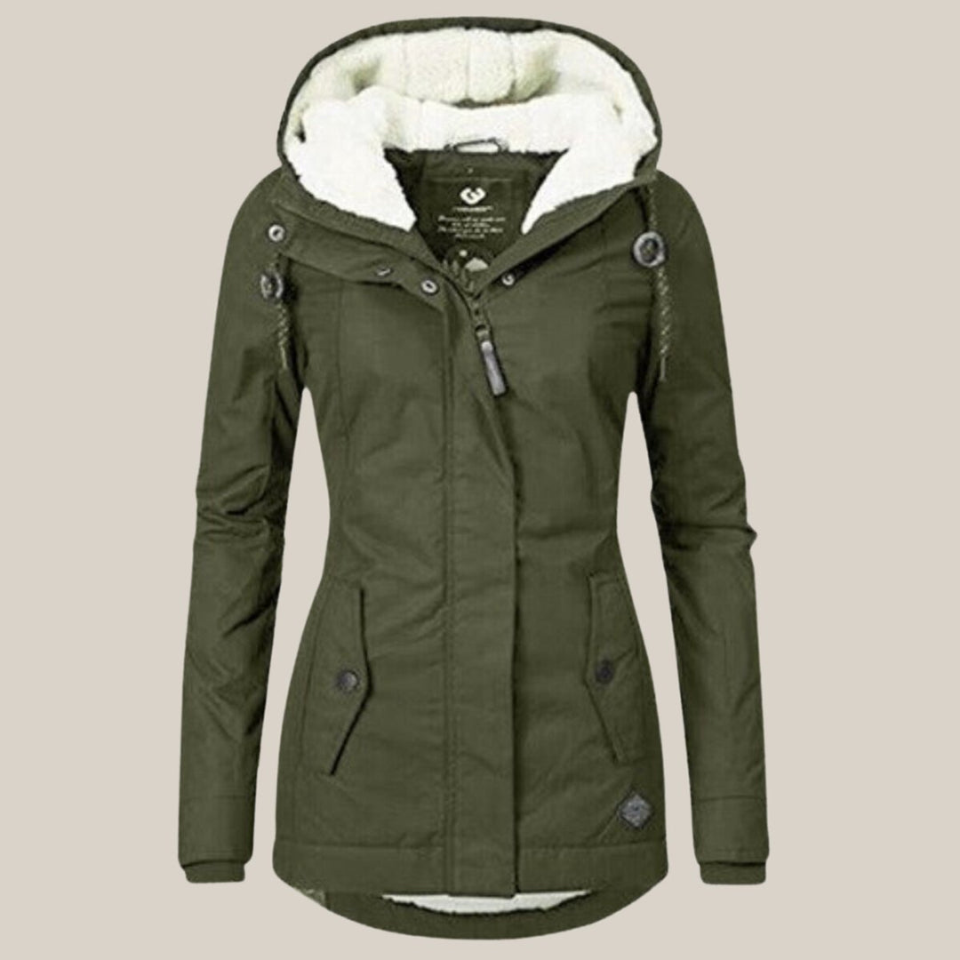 Women's Sherpa-Lined Hooded Quilted Jacket Windproof Zip-Up Parka