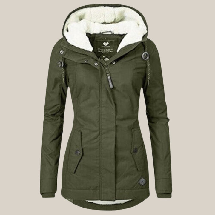 Women's Sherpa-Lined Hooded Quilted Jacket Windproof Zip-Up Parka