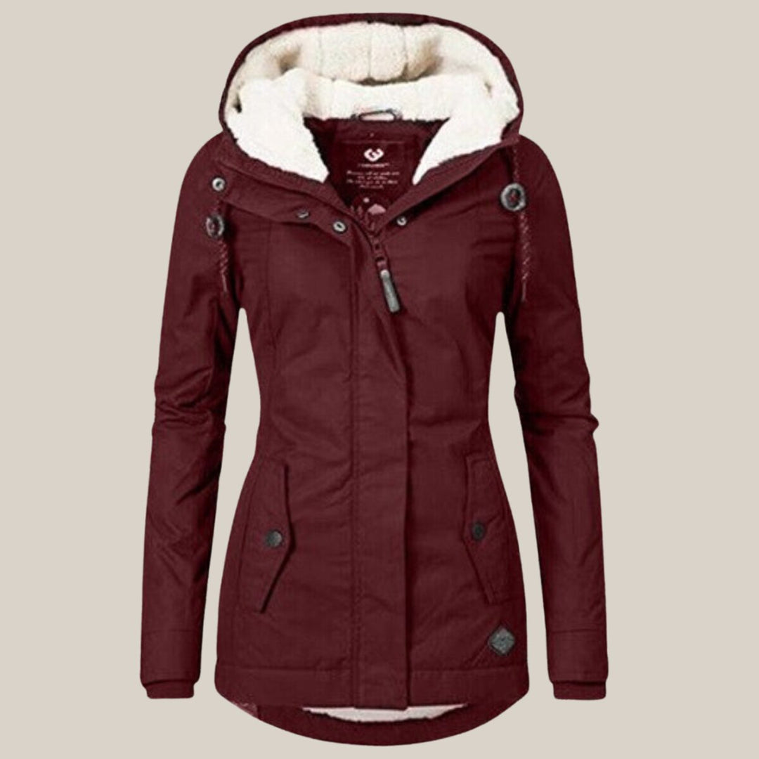 Women's Sherpa-Lined Hooded Quilted Jacket Windproof Zip-Up Parka